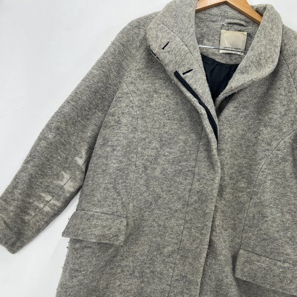 SAMSOE & SAMSOE Women's Designer Gray Front Button Long Pea Coat Oversized M - Picture 3 of 10